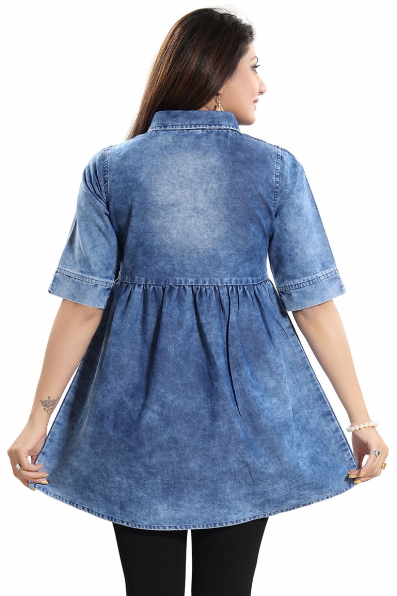 Dashing Dream Denim Short Frock Style Tunic Top for Women